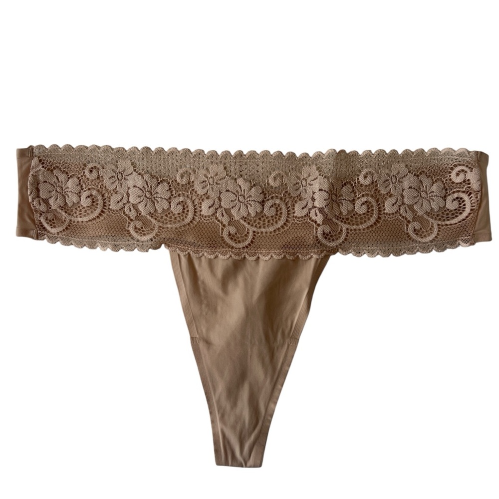 Victoria's Secret Lace Trimmed Brown Thong Size Medium